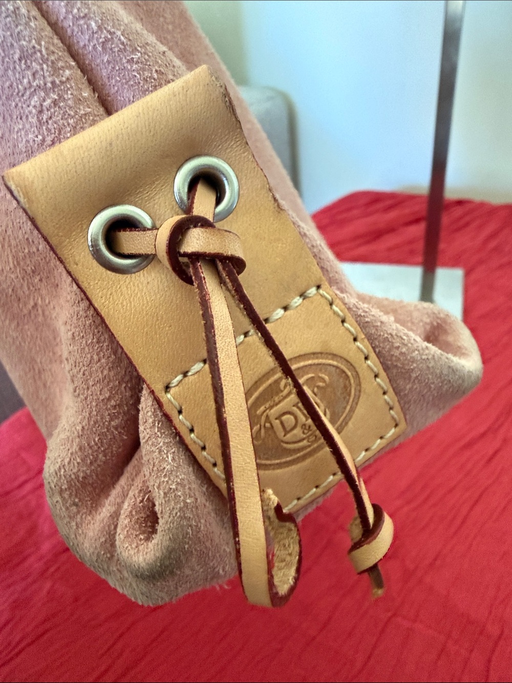 Dooney & Bourke Dusty Rose Suede Tote with Tan Leather Trim - Picture 6 of 16